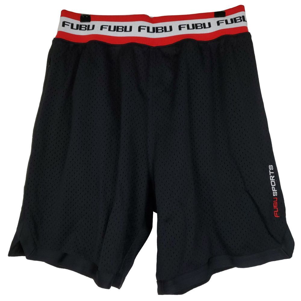 FUBU Sports Mitchell‎ & Ness Large Jersey Shorts Black Red White Stripes New